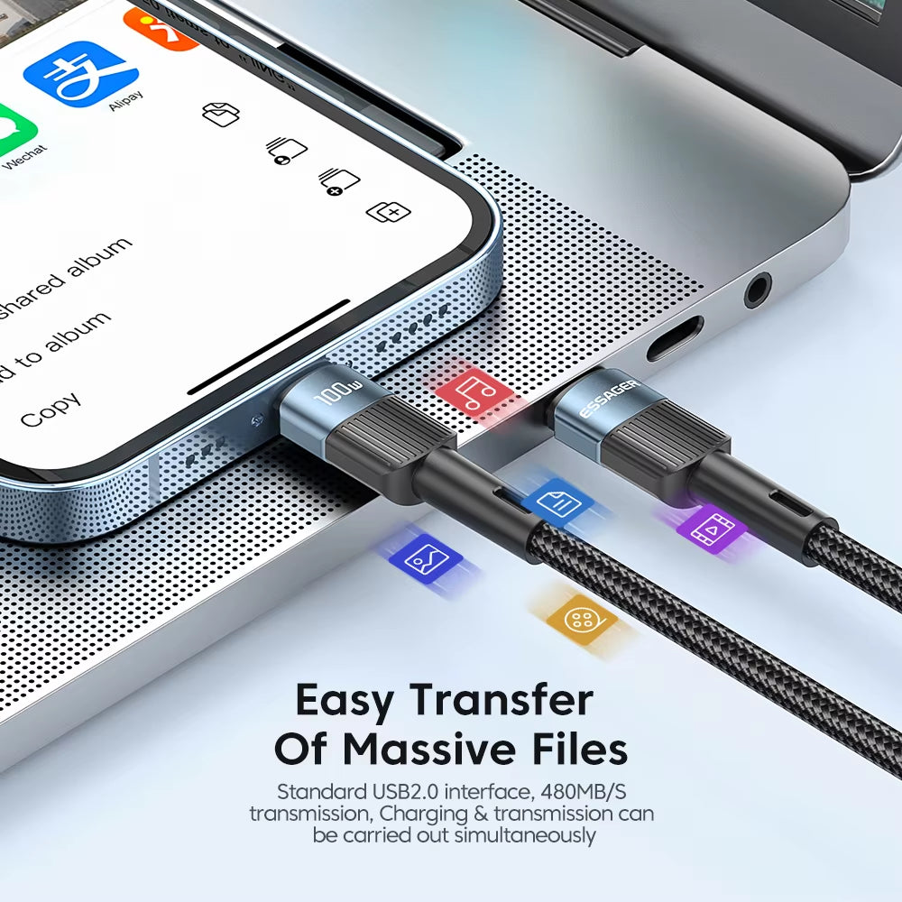 100W USB Type C to USB C Cable USB-C PD Fast Charging Charger Wire Cord for Macbook Samsung Xiaomi Type-C USBC Cable 3M
